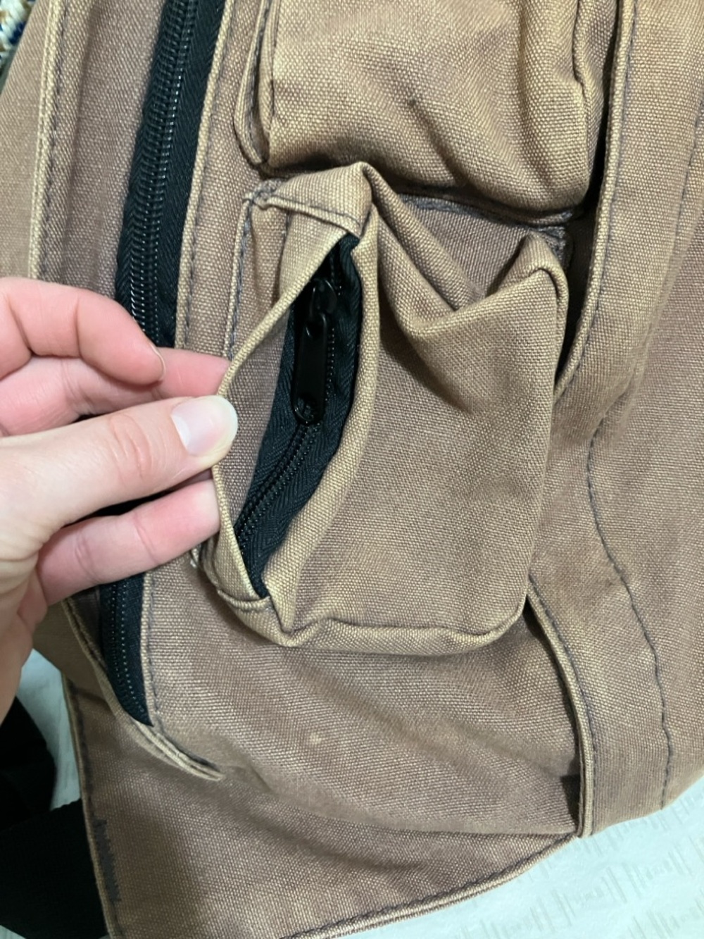 Kavu Tan Canvas Sling with Blue-White Braided Strap - Picture 3 of 11